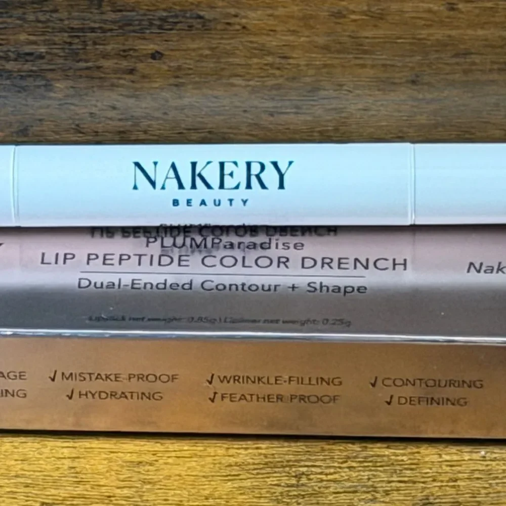 Nakery Beauty Duo: Plumping Lip Treatment + Peptide Liner/Lipstick Combo, NEW